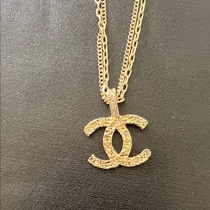 Monogrammed Gold Double Chain Rhinestone Necklace